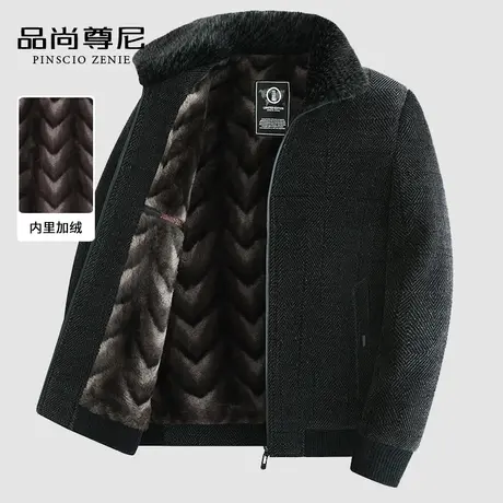 中老年爸爸冬装外套加绒加厚雪尼尔翻领暗纹保暖男士夹克40-50岁图片