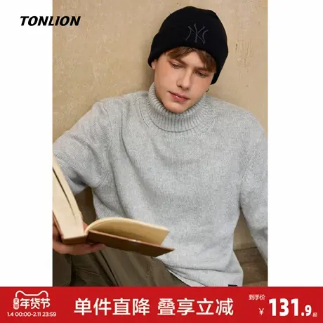 唐狮2026秋冬毛衣男高领花纱厚款潮流青少年外穿宽松针织毛衫上衣商品大图