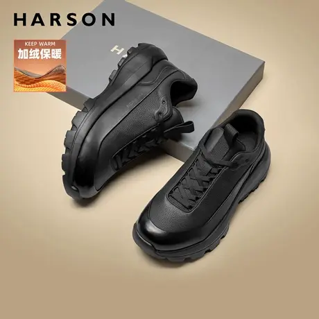 哈森男鞋冬季户外真皮运动皮鞋加绒男士软底公务鞋商务休闲棉鞋男商品大图