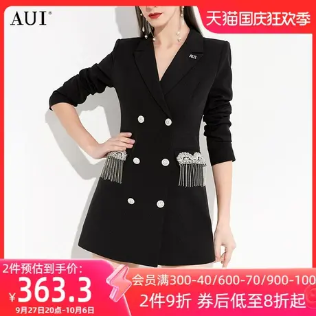 AUI黑色流苏设计职业小西服2023女春新款高级感炸街气质西装外套图片