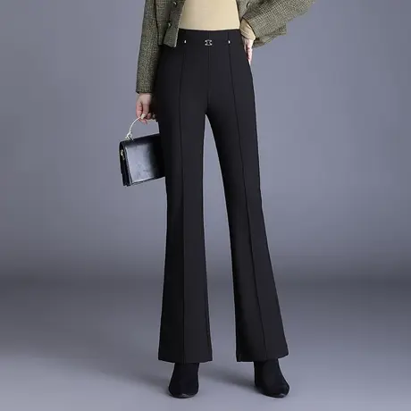 黑色加绒微喇裤女秋冬2023新款高腰显瘦垂感长裤气质西装裤喇叭裤商品大图