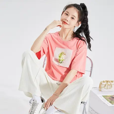 唐狮奶茶印花T恤夏季新款女设计短袖甜食下午茶餐点潮半袖上衣图片
