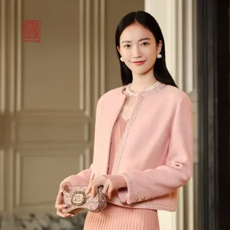 EP雅莹高端系列 国风优雅红色小香风圆领编织西装外套 新款1128B商品大图