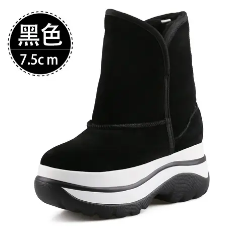冬季断码鞋加绒加厚内增高雪地靴女加绒真皮防水棉靴东北厚底短靴商品大图