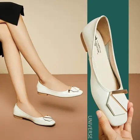 清仓平底鞋低跟白色早春女鞋粗跟中跟浅口鞋子女气质单鞋商品大图