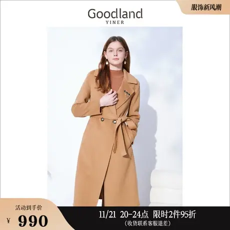 美丽奴羊毛Goodland美地女装冬季中长款澳洲羊毛双面呢大衣商品大图