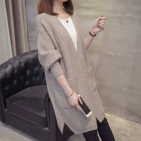 慵懒风宽松针织开衫女装春秋韩版外搭新款秋季网红中长款毛衣外套商品大图