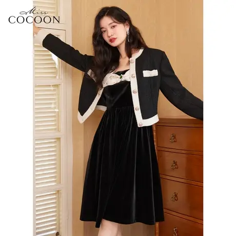 MISSCOCOON黑色小香风外套女2022新款秋季长袖显瘦时尚百搭短外套图片