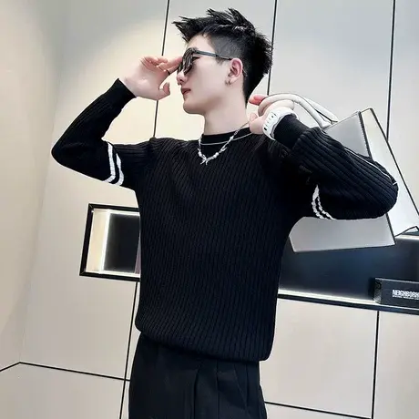 毛衣男秋冬撞色条纹高级感小众套头针织衫ins潮牌潮流毛线衣体恤商品大图