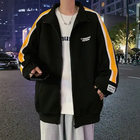 美式休闲卫衣外套男潮流ins运动春秋季宽松棒球服拉链开衫上衣服商品大图