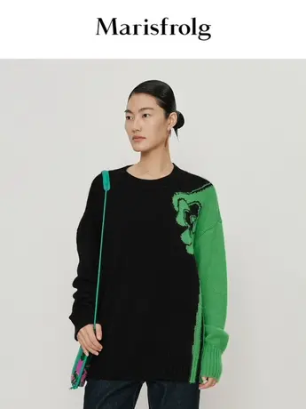 【言选好物】玛丝菲尔秋冬新纯羊毛拼色加厚毛衣女商品大图