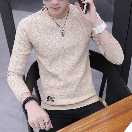 男士T恤长袖打底衫2025秋季新款韩版潮流男装秋装小衫针织衫毛衣商品大图