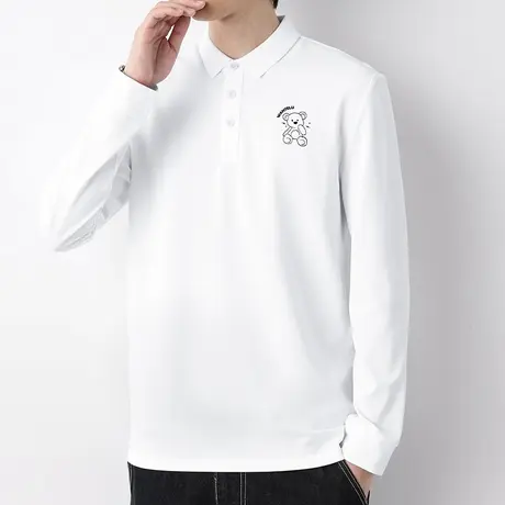 珠地棉长袖polo衫小熊翻领t恤男白色保罗打底衫商务休闲有领秋衣商品大图