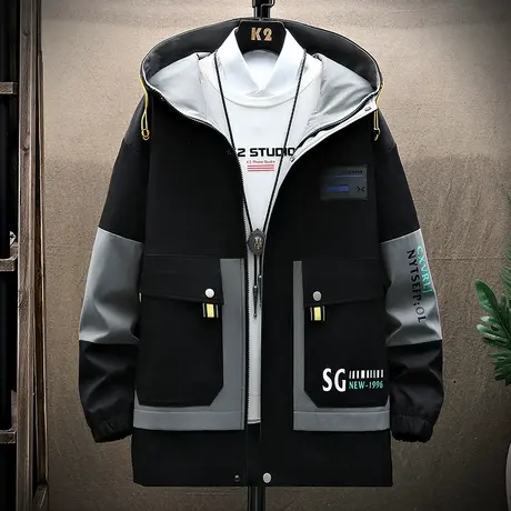 男士夹克2023年新款春秋季连帽韩版潮流休闲上衣青少年学生外套男商品大图