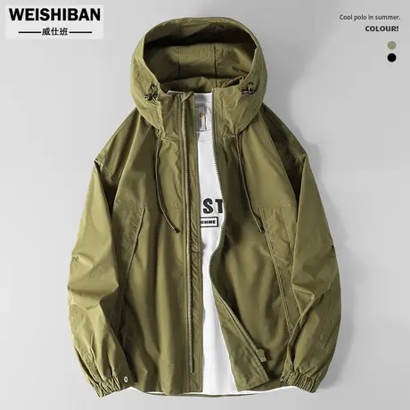 潮牌户外山系工装防风上衣2023年早秋春男士连帽夹克冲锋衣外套潮图片