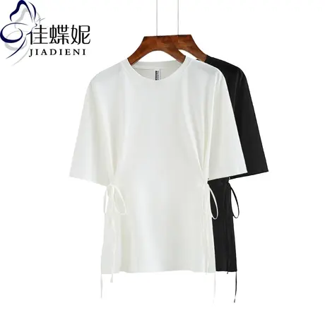 春夏新款宽松大码圆领短袖女装上衣打底衫体恤休闲纯白内搭T恤商品大图