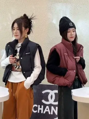 立领羽绒马甲女短款2023秋冬韩系宽松简约百搭保暖白鸭绒背心外套商品大图