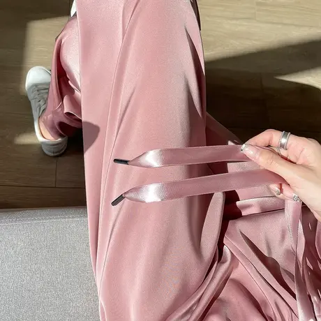 粉色窄版冰丝阔腿裤女夏季薄款高级垂感休闲直筒防蚊防晒拖地裤子商品大图