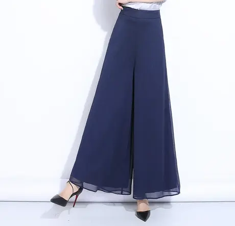 宽松阔腿裤女裙裤子夏季2025新款高腰垂坠感雪纺裤休闲长裤大脚裤商品大图