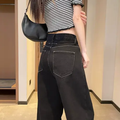 黑色直筒牛仔裤女2023新款春秋高腰显瘦宽松百搭小个子拖地阔腿裤商品大图