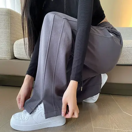 灰色运动裤女春秋2024新款阔腿宽松直筒卫裤高腰垂感休闲香蕉裤潮商品大图
