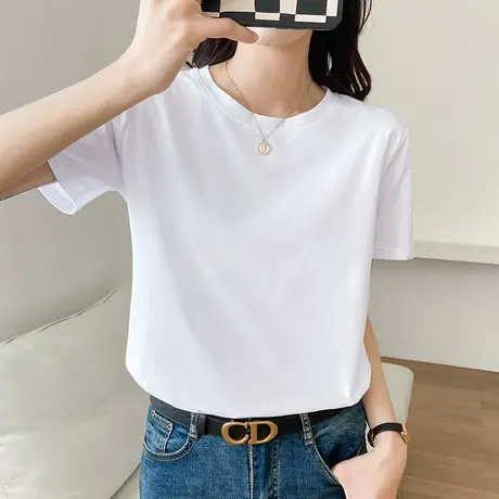 白色t恤女宽松纯棉打底衫半袖上衣2021年新款夏ins潮大码纯色短袖图片