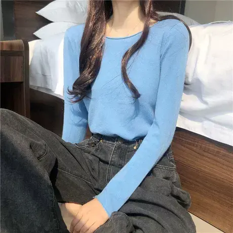 2023新品长袖T恤女ins潮打底衫花瓣外穿学生洋气小众早秋薄款上衣图片