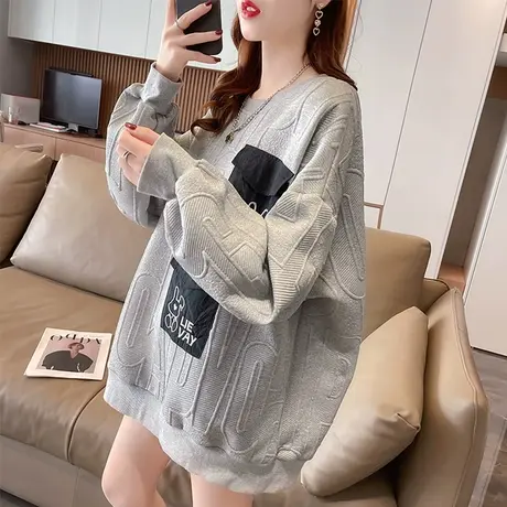 早春设计感小众提花卫衣女春秋季韩版宽松大码薄款华夫格上衣外套商品大图