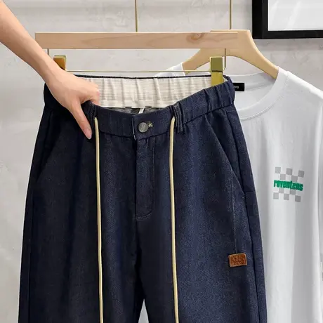 牛仔裤男直筒修身2023年春夏季薄款工装休闲长裤子潮牌男士九分裤图片