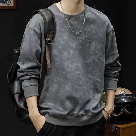 麂皮绒卫衣男士秋冬款圆领男款衣服秋季2023新款长袖大码拼接潮牌商品大图