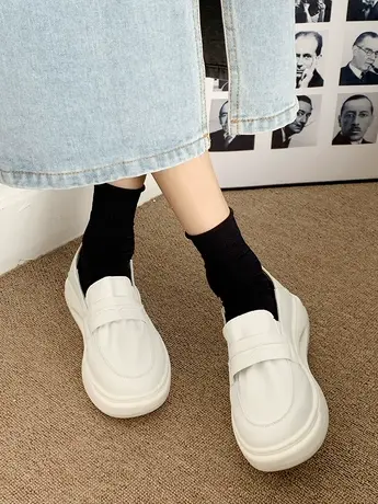 厚底一脚蹬护士单鞋女ins潮2023新款春秋薄款百搭加绒两穿小白鞋商品大图