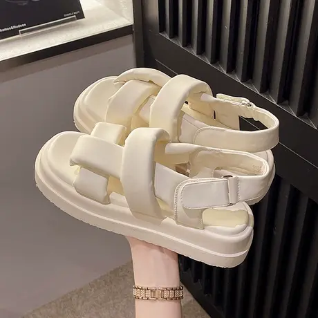 厚底凉鞋女夏季2023新款软底轻便百搭时尚面包休闲运动罗马沙滩鞋图片