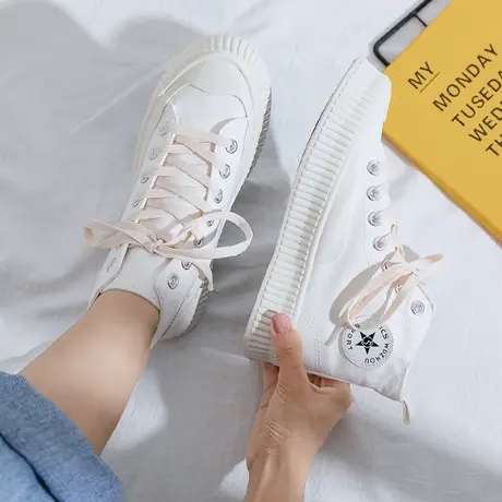 高帮帆布鞋女ins学生韩版ulzzang2021新款百搭1970s港风小白鞋女图片