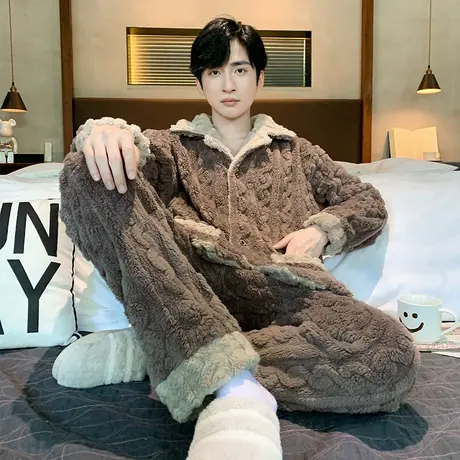 睡衣男2023新款珊瑚绒秋冬季加绒加厚法兰绒家居服男士秋冬款套装图片