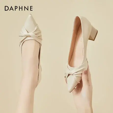 Daphne/达芙妮女鞋2022年夏季新款方根高跟鞋女王气质尖头小皮鞋图片