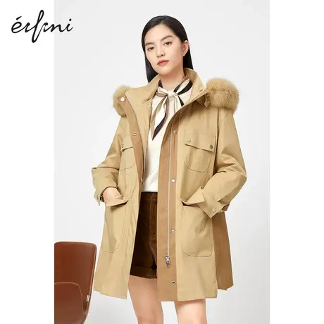 伊芙丽羽绒服女秋冬商场同款新品保暖大毛领连帽外套1BA580481商品大图