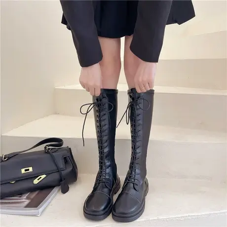不过膝长筒靴女2024新款秋冬显瘦高筒英伦风加绒长靴小个子骑士靴图片