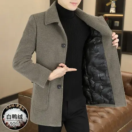 加厚保暖金貂绒夹克冬季男士中长款商务呢大衣黑金内胆羽绒服外套图片