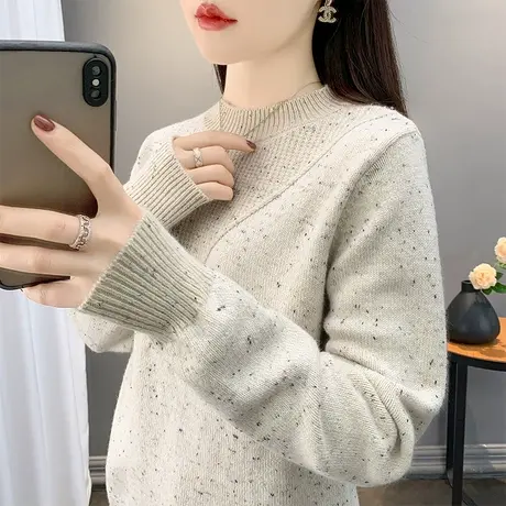 宽松半高领套头针织衫上衣女洋气内搭长袖毛衣潮图片