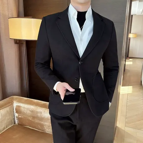 重磅加厚保暖星空呢西服男商务套装秋冬垂坠质感修身大码毛呢外套商品大图