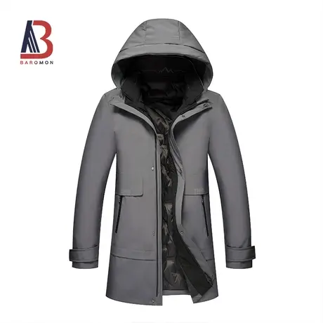 BAROMON/培罗蒙2023冬季新款黑色修身中长款白鹅绒保暖羽绒服外套图片