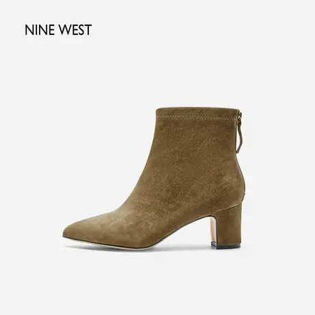 Nine West/玖熙羊反绒粗跟时装靴2023年秋冬新品美拉德气质短靴女商品大图