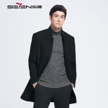 【清仓】柒牌男装秋冬款西服大衣纯色外套中长款毛呢大衣保暖外套图片