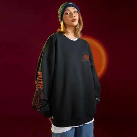 国潮中国风新年无帽卫衣男加绒潮牌oversize潮流大码宽松加大上衣商品大图