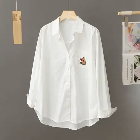2024新款爆款白色刺绣衬衫女简约学院风上衣设计感小众衬衣打底衫图片
