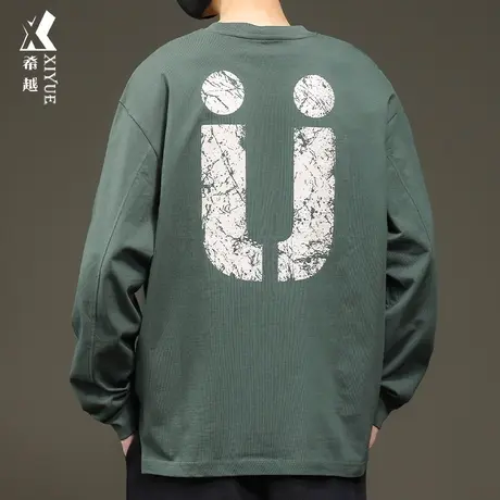 希越潮牌美式印花长袖T恤男春季宽松大码男士纯棉打底衫休闲上衣商品大图