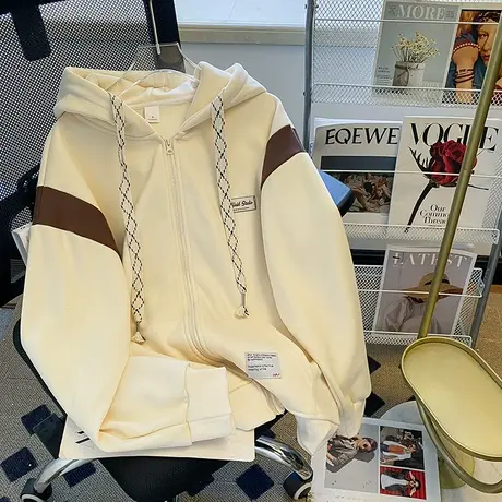 设计感连帽拉链卫衣女秋冬加绒加厚ins潮牌宽松大码chic港味外套图片