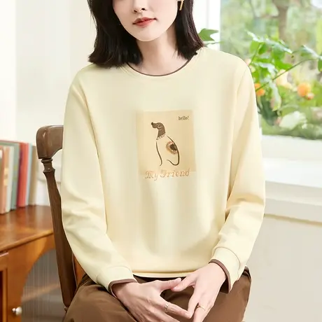 圆领卫衣女春秋2024年新款精致时尚中年女士上衣服百搭春装长袖t商品大图