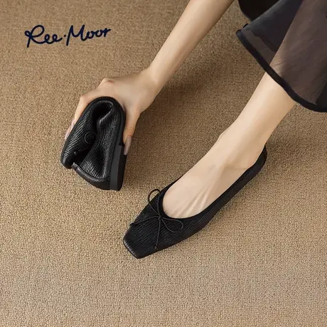REEMOOR睿慕24春季新款浅口平底鞋蝴蝶结蛋卷鞋软底单鞋女鞋商品大图