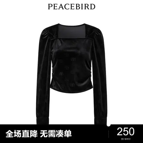 【商场同款】太平鸟女装2023年冬季新款方领丝绒上衣A1CDD4568图片